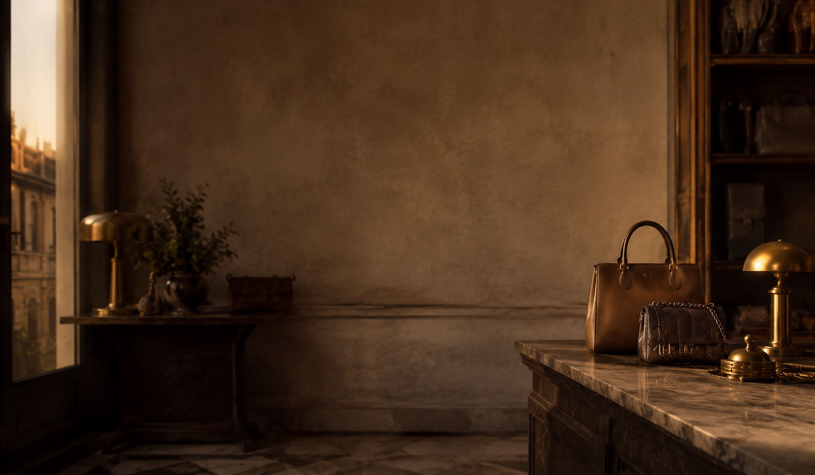 Italian vintage handbag boutique background