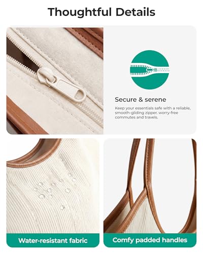 Corduroy Tote Bag with Zipper