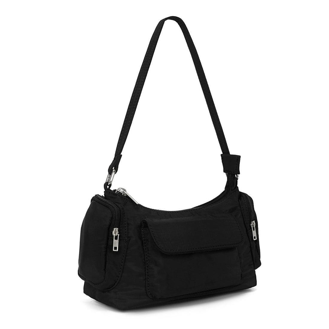 Black Nylon Multi Pocket Hobo Bag