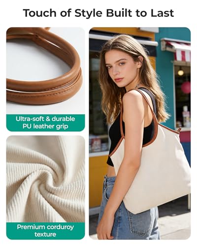 Corduroy Tote Bag with Zipper