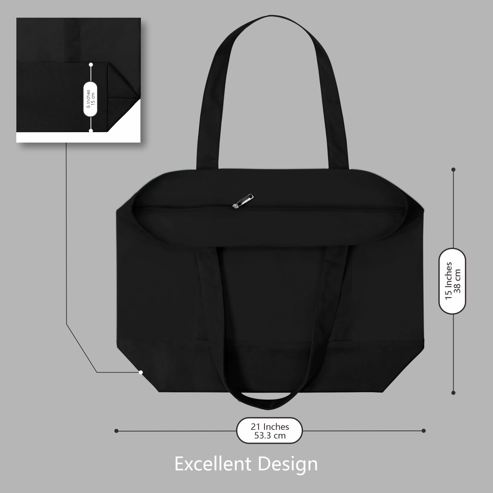Canvas Tote Bag with Zipper Pocket