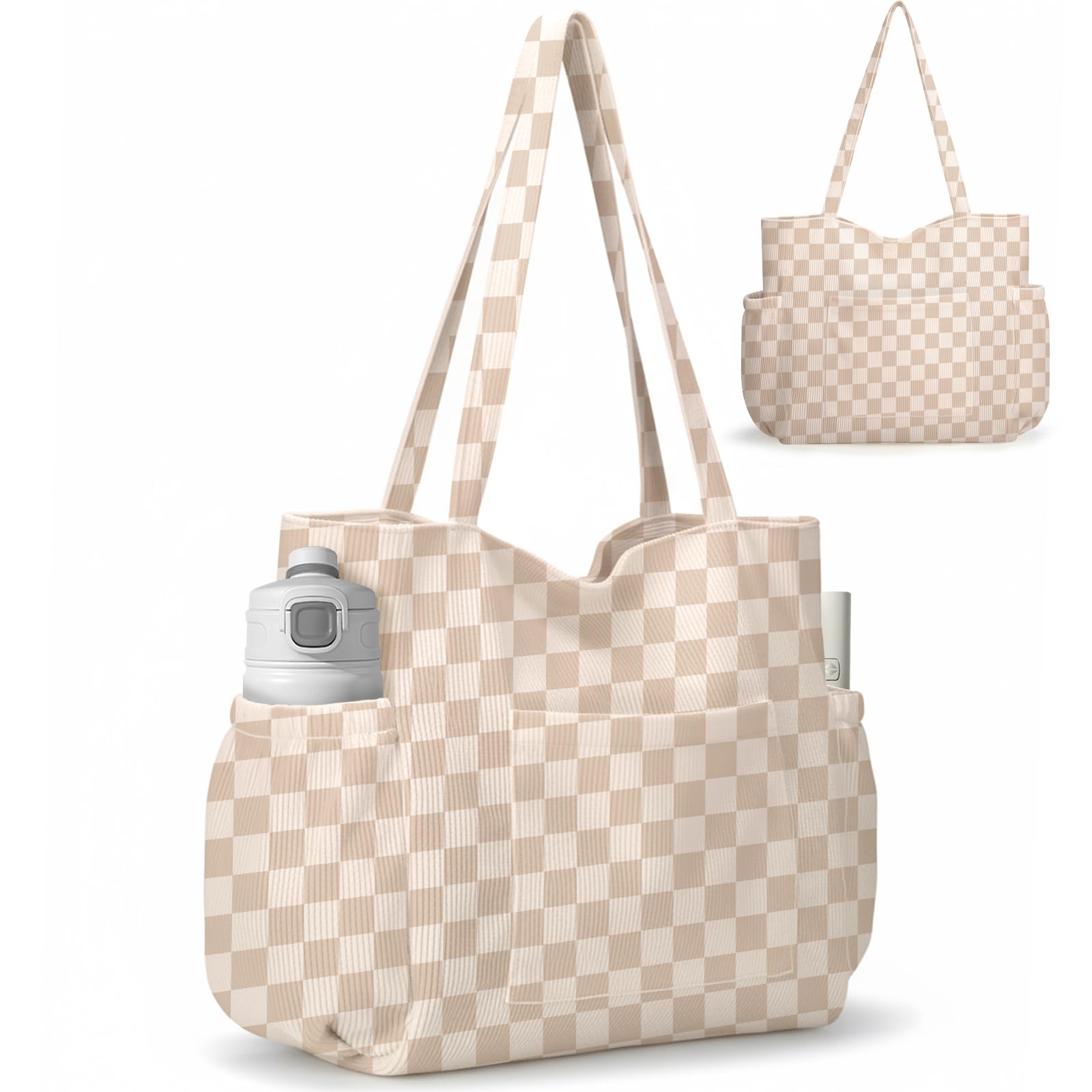 Large Corduroy Tote Bag with 6 Pockets