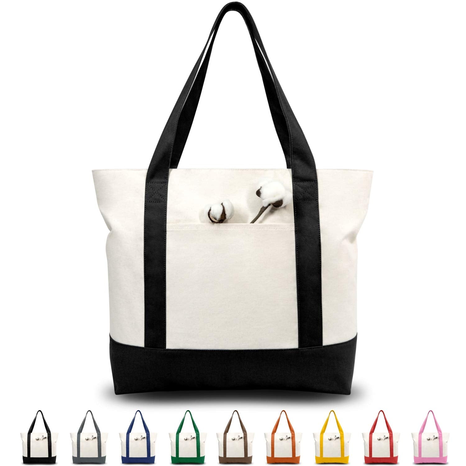Canvas Tote Bag with Zipper Pocket