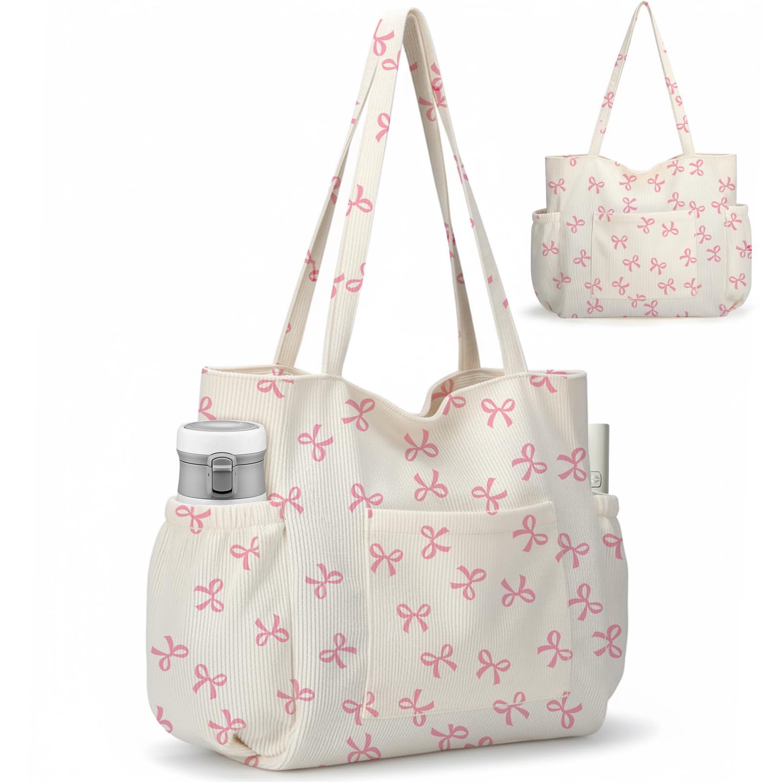 Large Corduroy Tote Bag with 6 Pockets