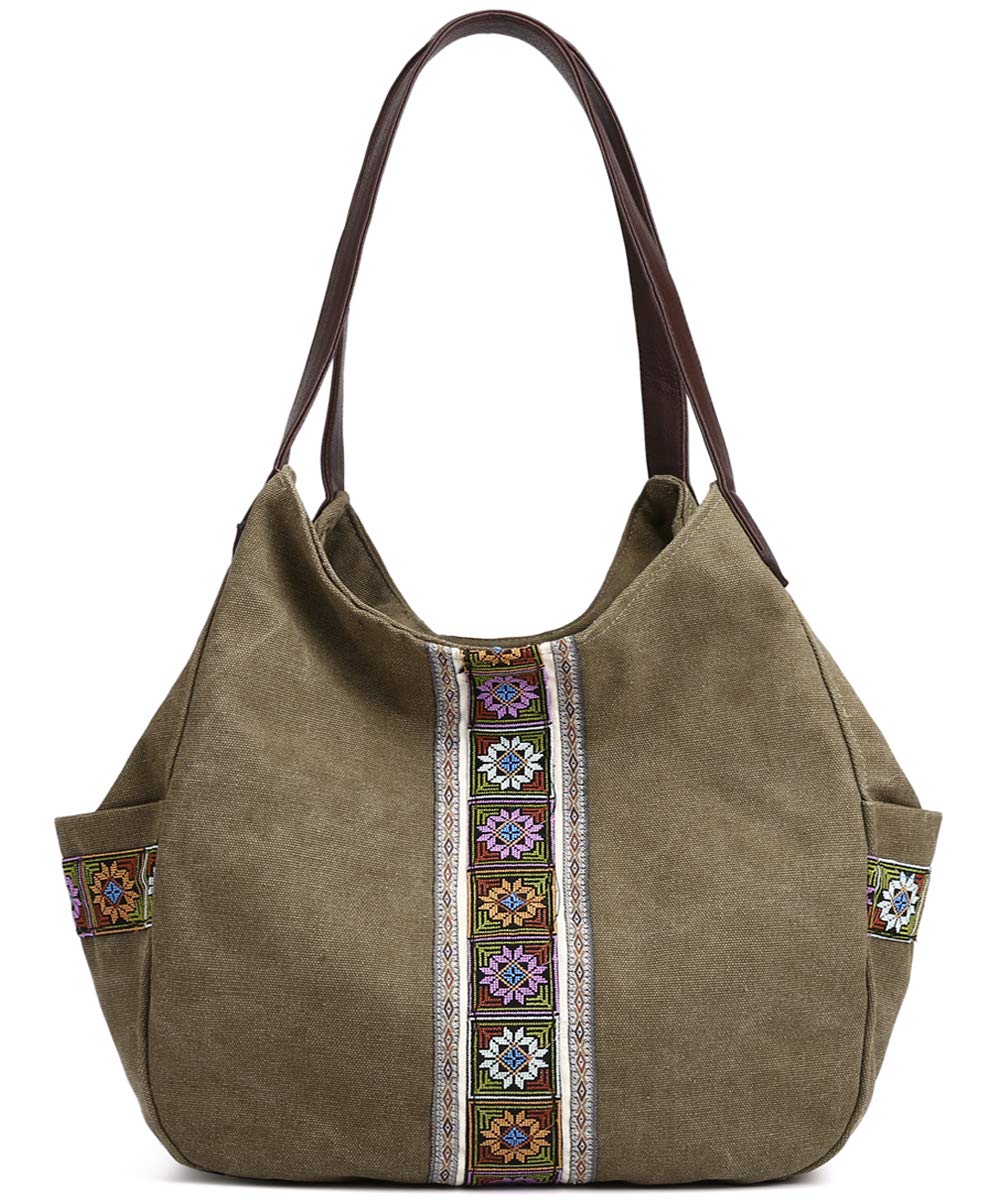 Canvas Embroidered Hobo Tote Bag