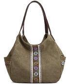 Canvas Embroidered Hobo Tote Bag