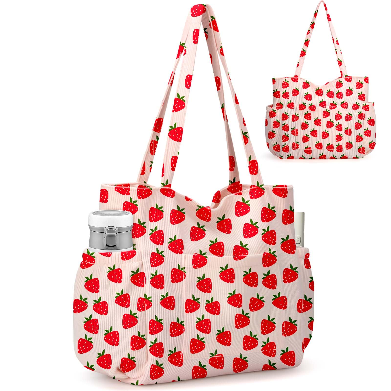 Large Corduroy Tote Bag with 6 Pockets
