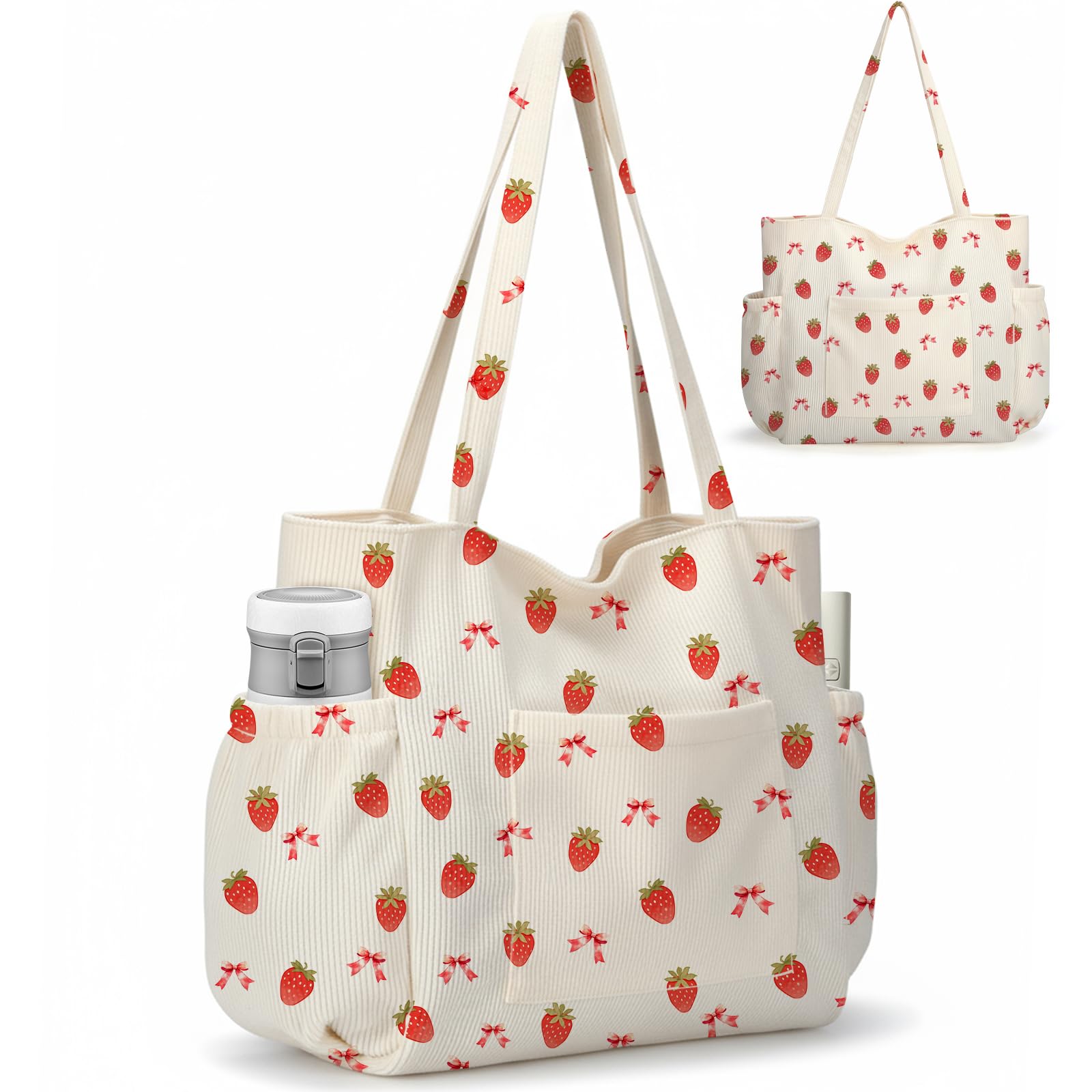 Large Corduroy Tote Bag with 6 Pockets