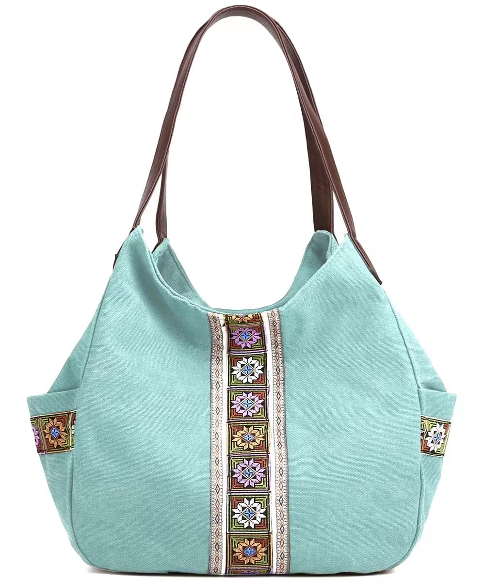 Canvas Embroidered Hobo Tote Bag