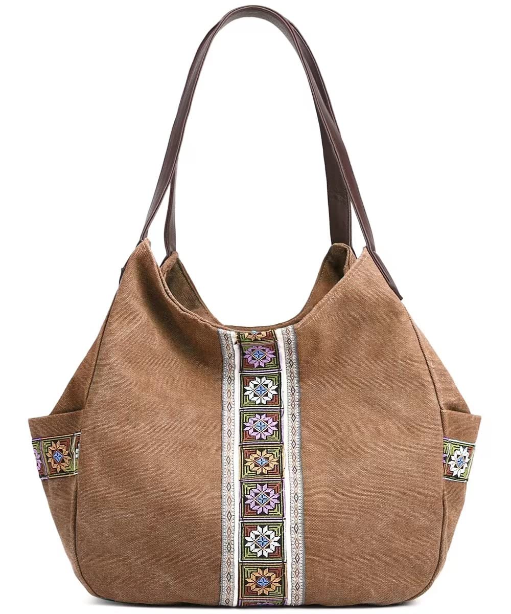 Canvas Embroidered Hobo Tote Bag
