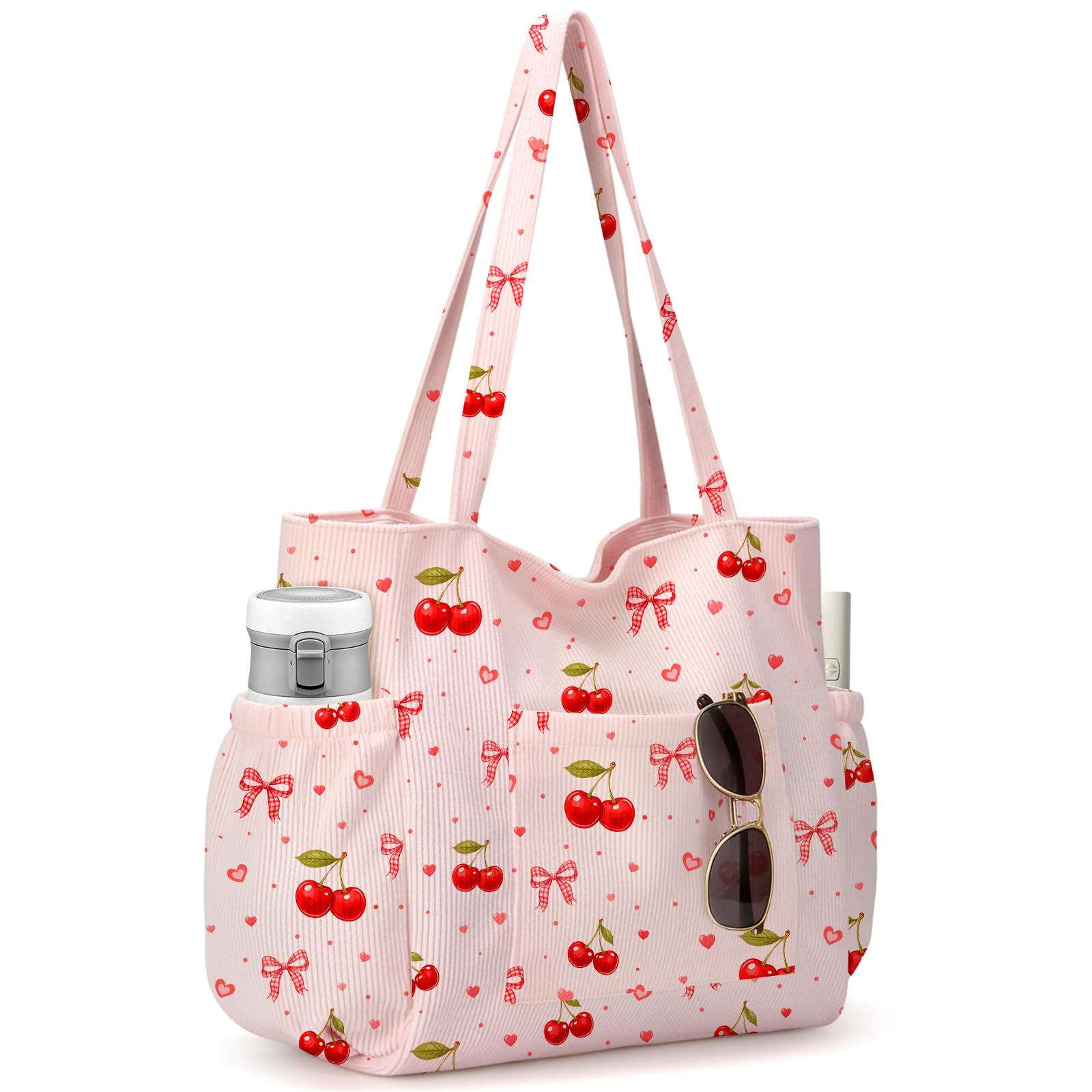 Large Corduroy Tote Bag with 6 Pockets