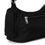 Black Nylon Multi Pocket Hobo Bag