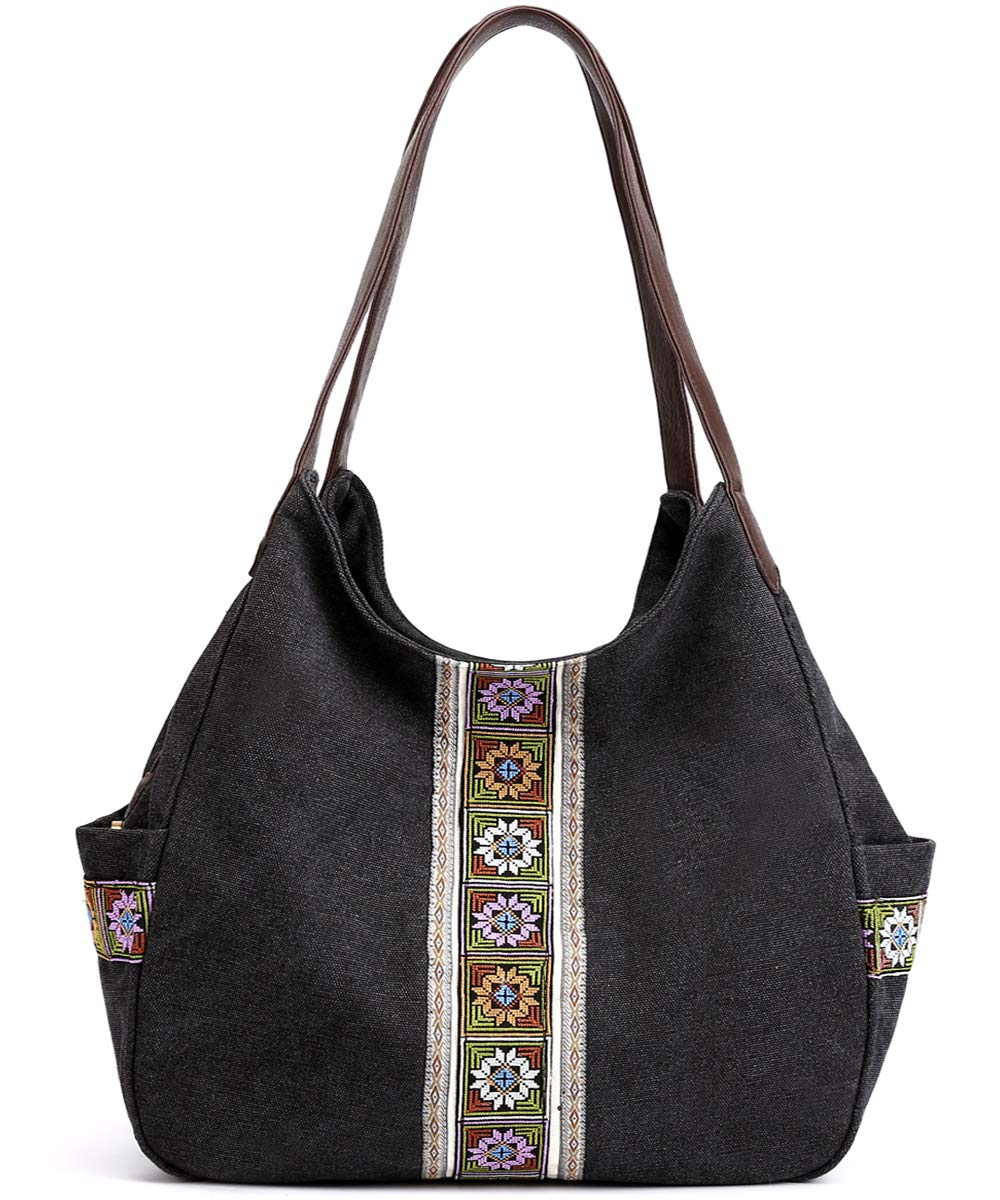 Canvas Embroidered Hobo Tote Bag