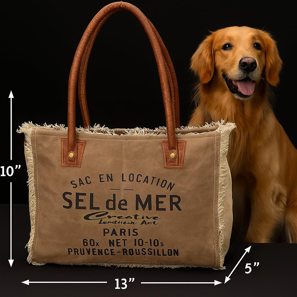 Canvas Tote Bag with Leather Handles