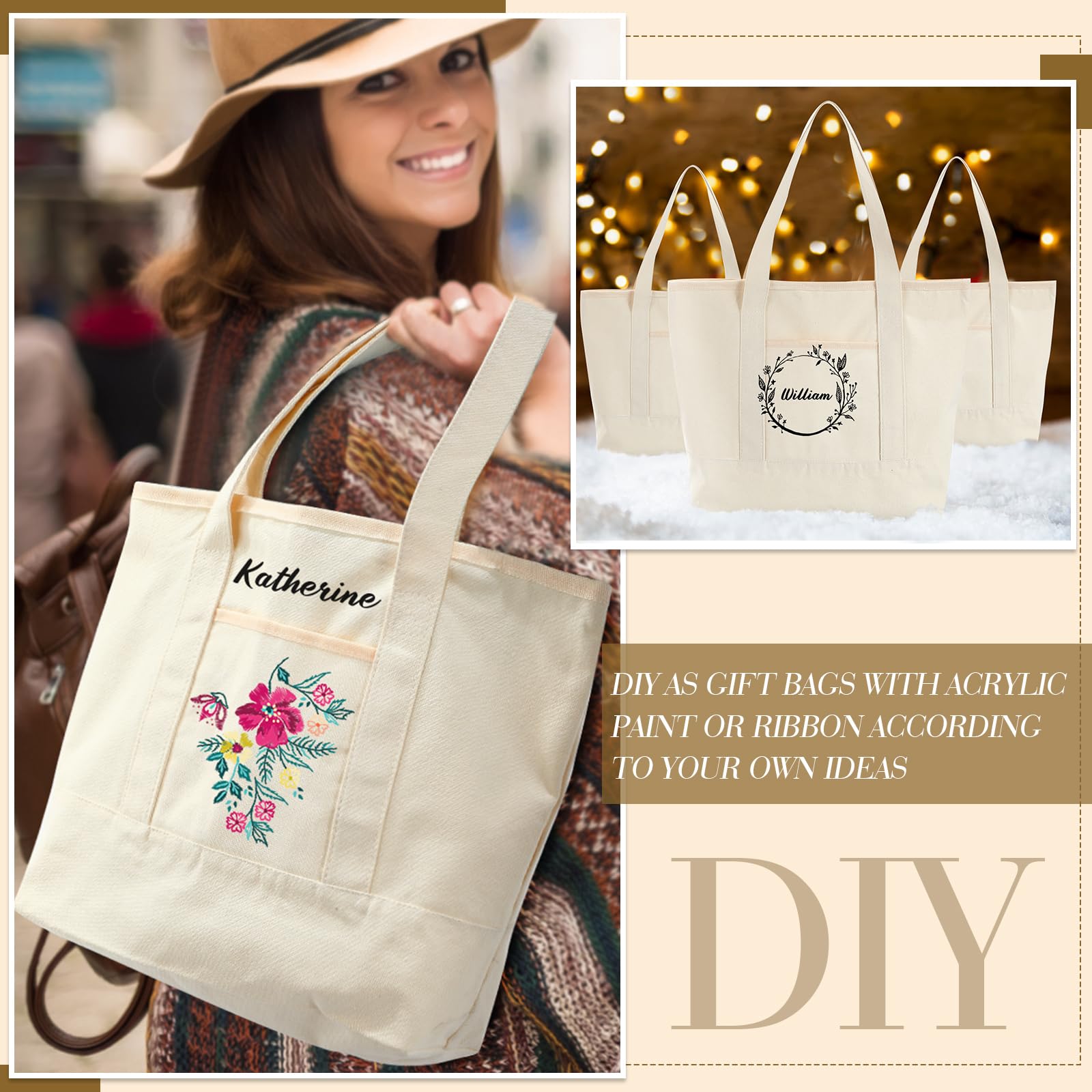 Canvas Tote Bag with Outer Pocket