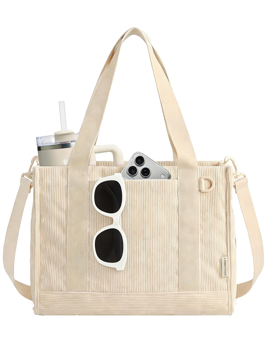Corduroy Work Tote Bag with Tumbler Holder