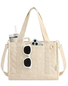 Corduroy Work Tote Bag with Tumbler Holder