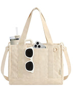 Corduroy Work Tote Bag with Tumbler Holder