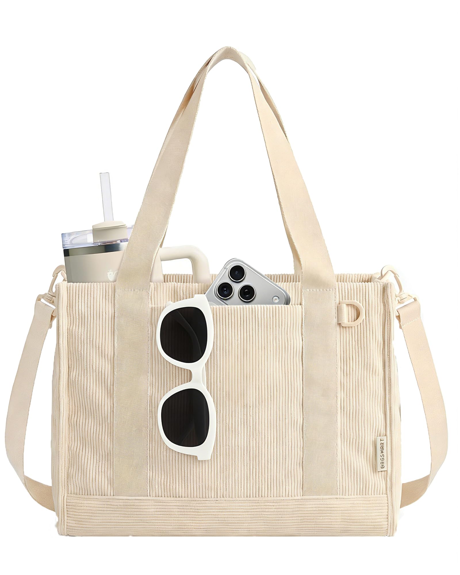 Corduroy Work Tote Bag with Tumbler Holder