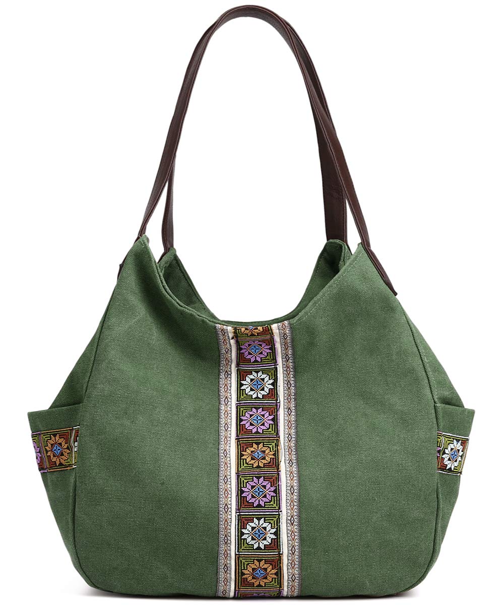 Canvas Embroidered Hobo Tote Bag