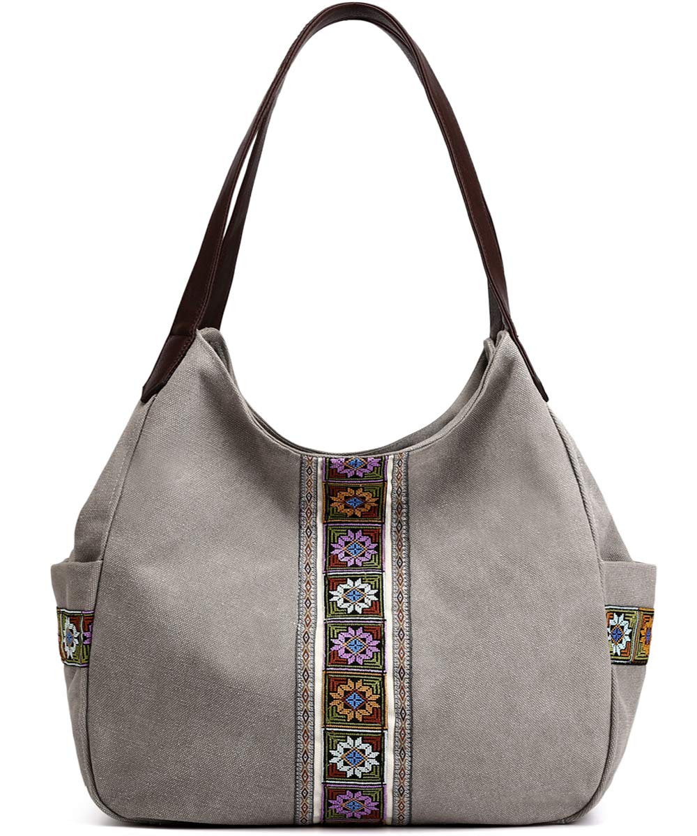 Canvas Embroidered Hobo Tote Bag