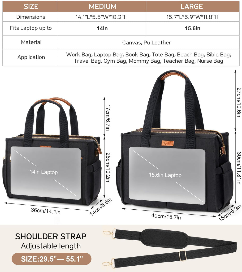 Canvas Work Tote Bag with 15 Pockets