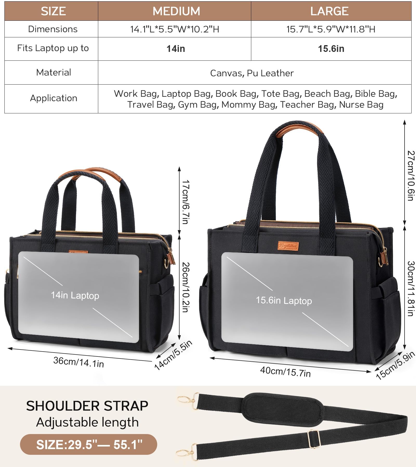Canvas Work Tote Bag with 15 Pockets