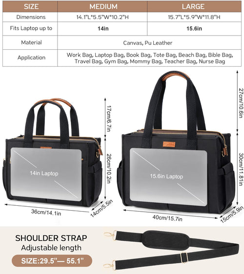 Canvas Work Tote Bag with 15 Pockets