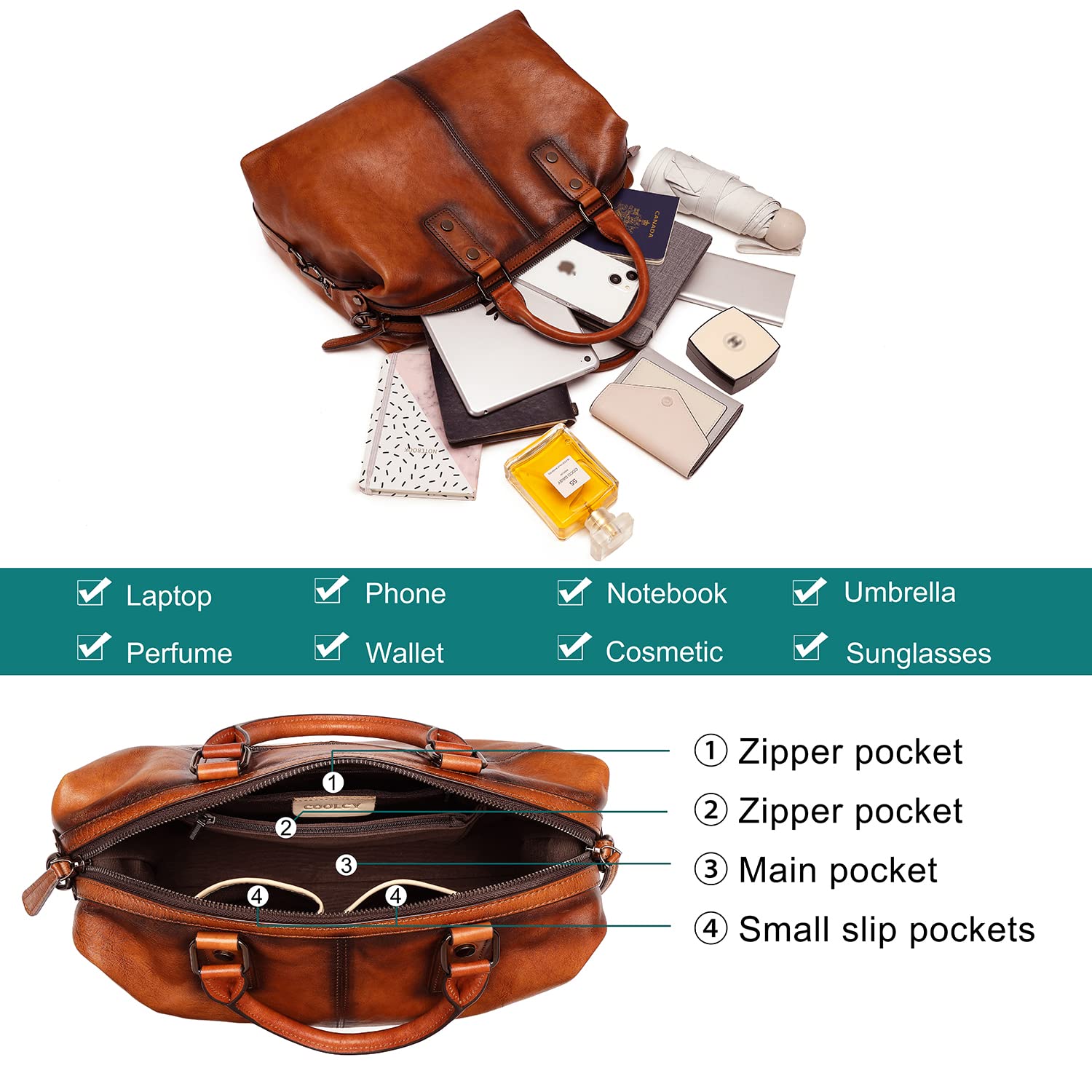 Leather Multi Pocket Crossbody Bag