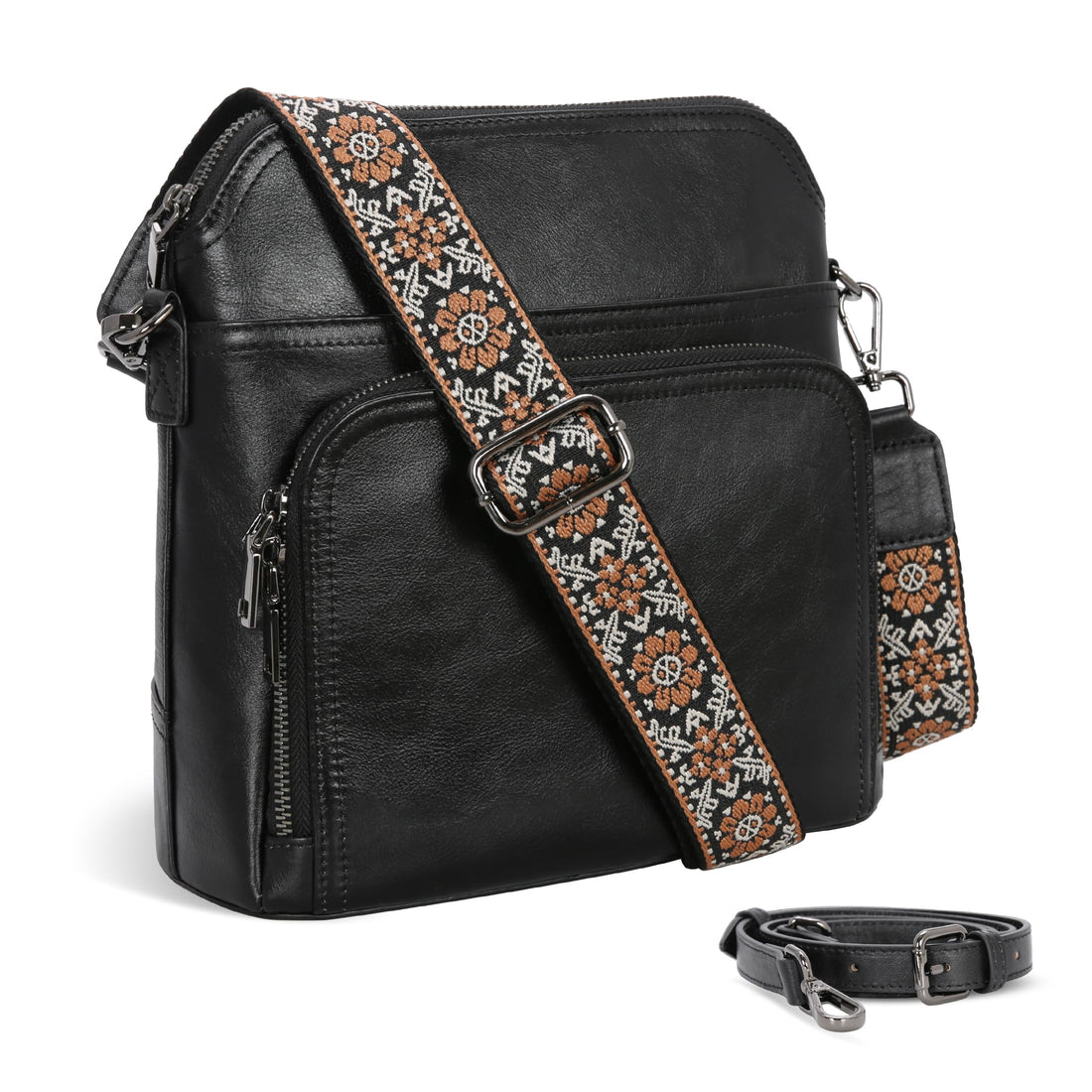 Leather Multi Pocket Crossbody Bag