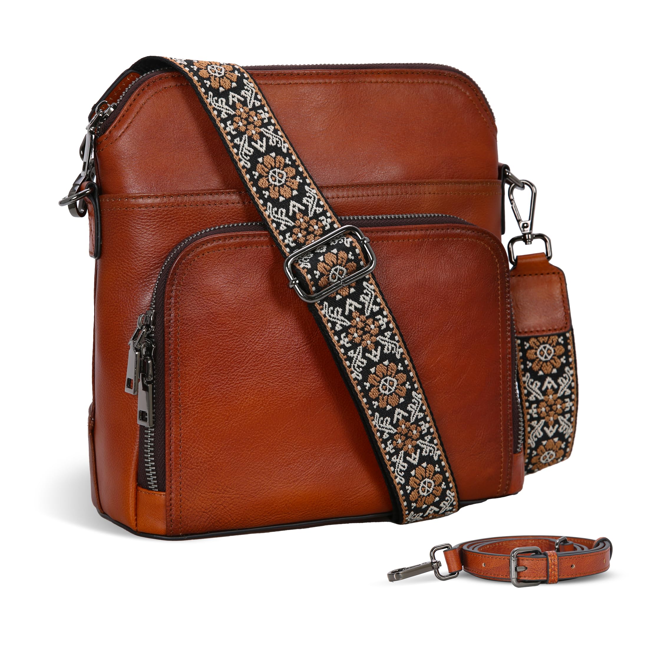 Leather Multi Pocket Crossbody Bag