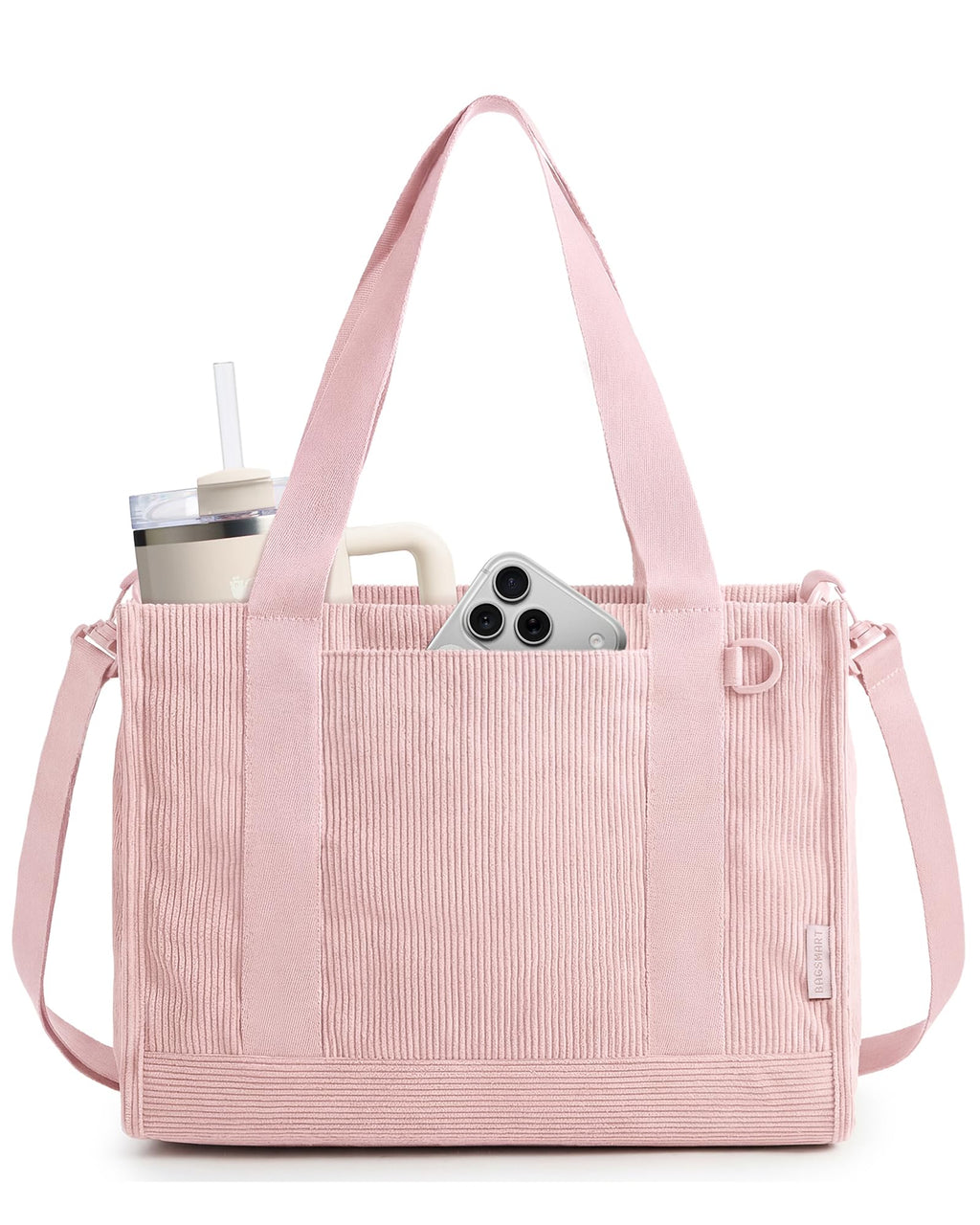 Corduroy Work Tote Bag with Tumbler Holder