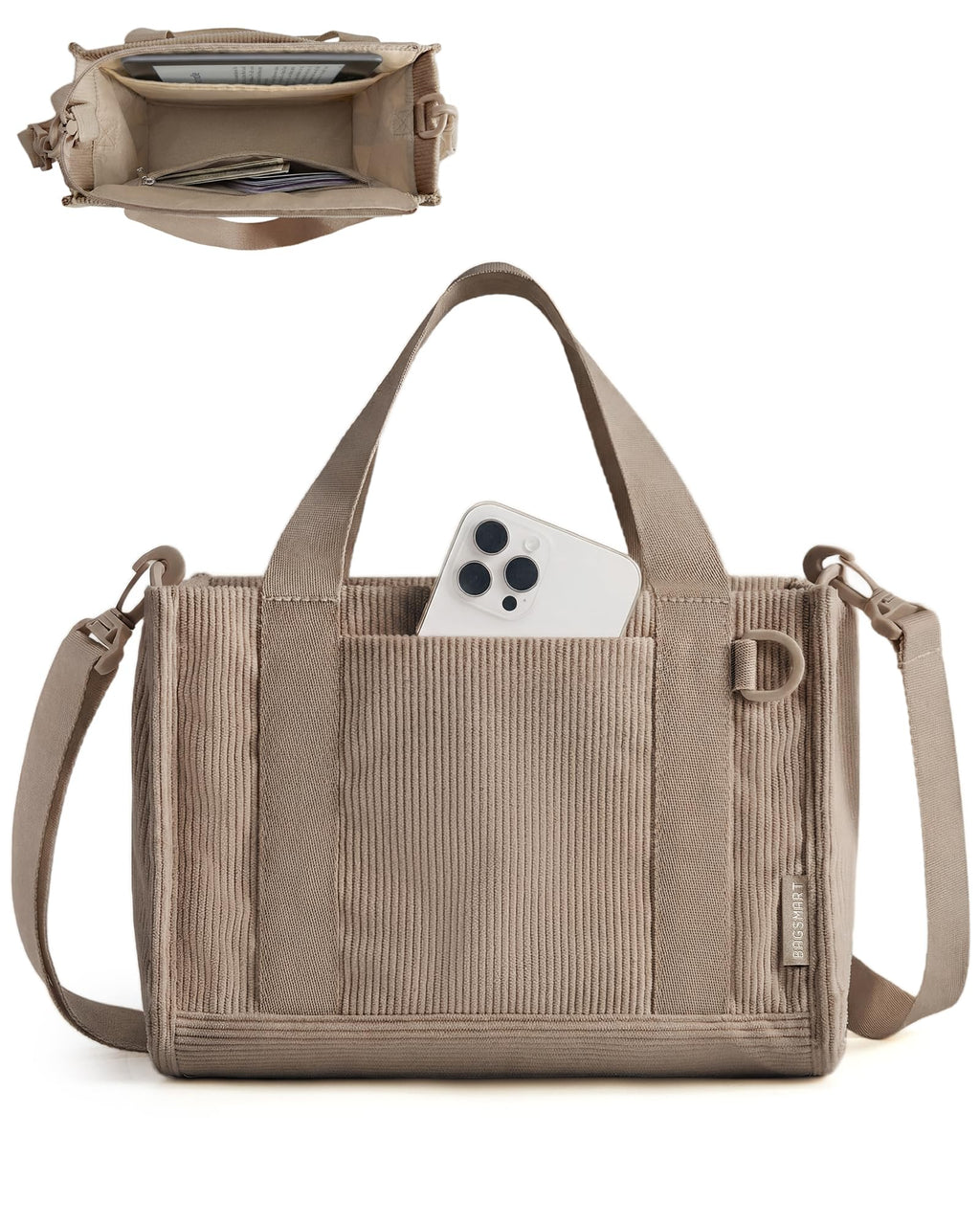 Corduroy Work Tote Bag with Tumbler Holder