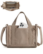 Corduroy Work Tote Bag with Tumbler Holder
