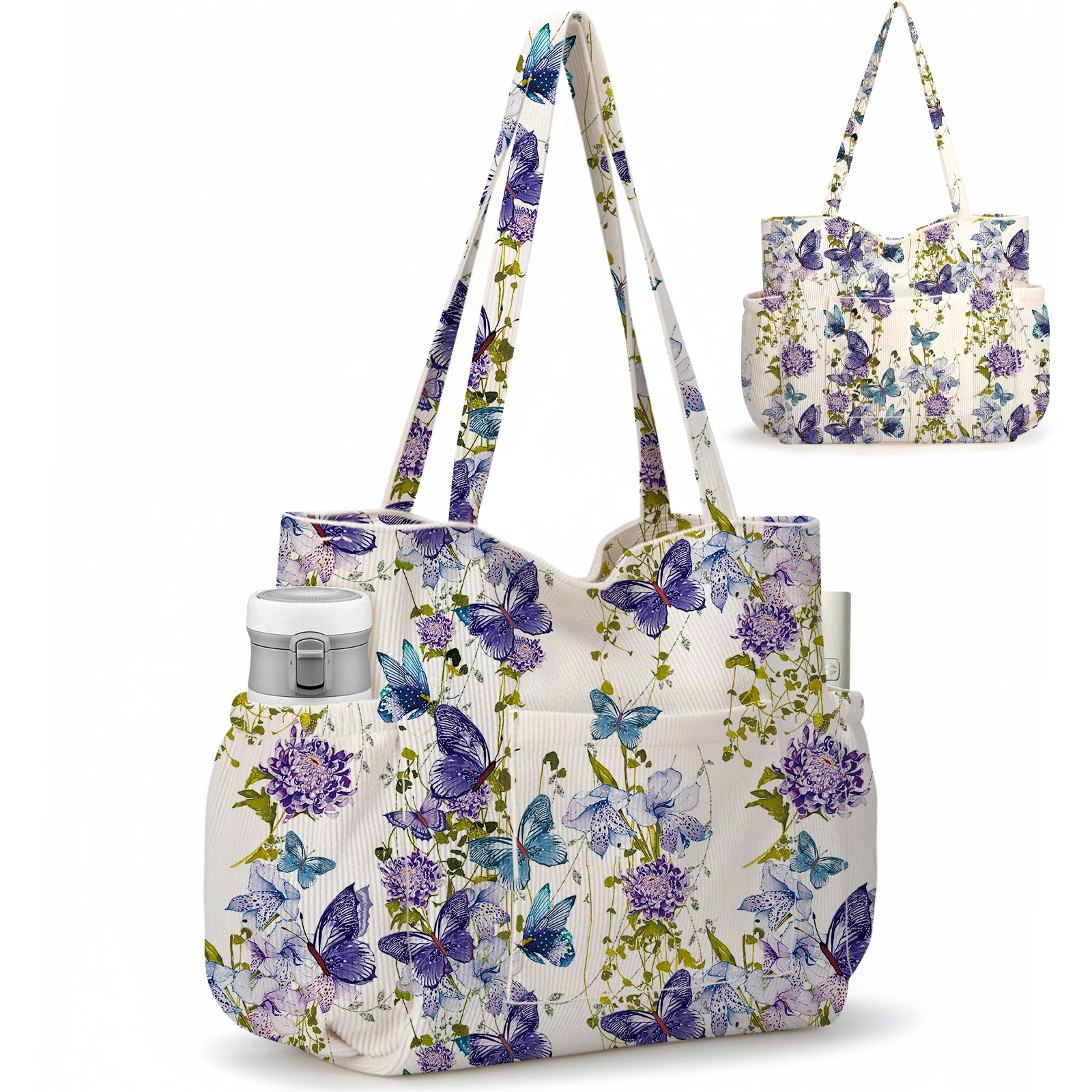Large Corduroy Tote Bag with 6 Pockets