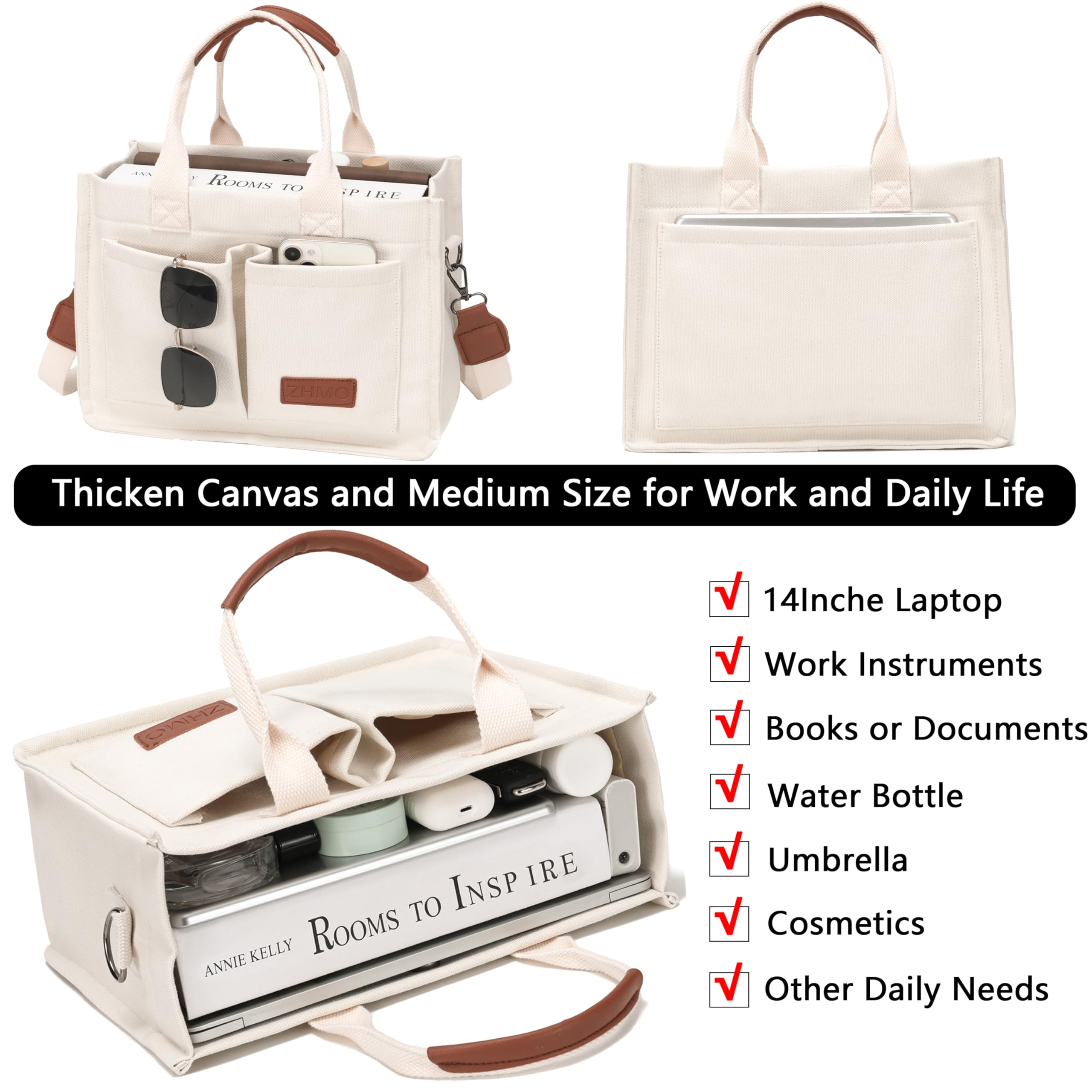 Canvas Tote Work Bag Large Crossbody Handbag