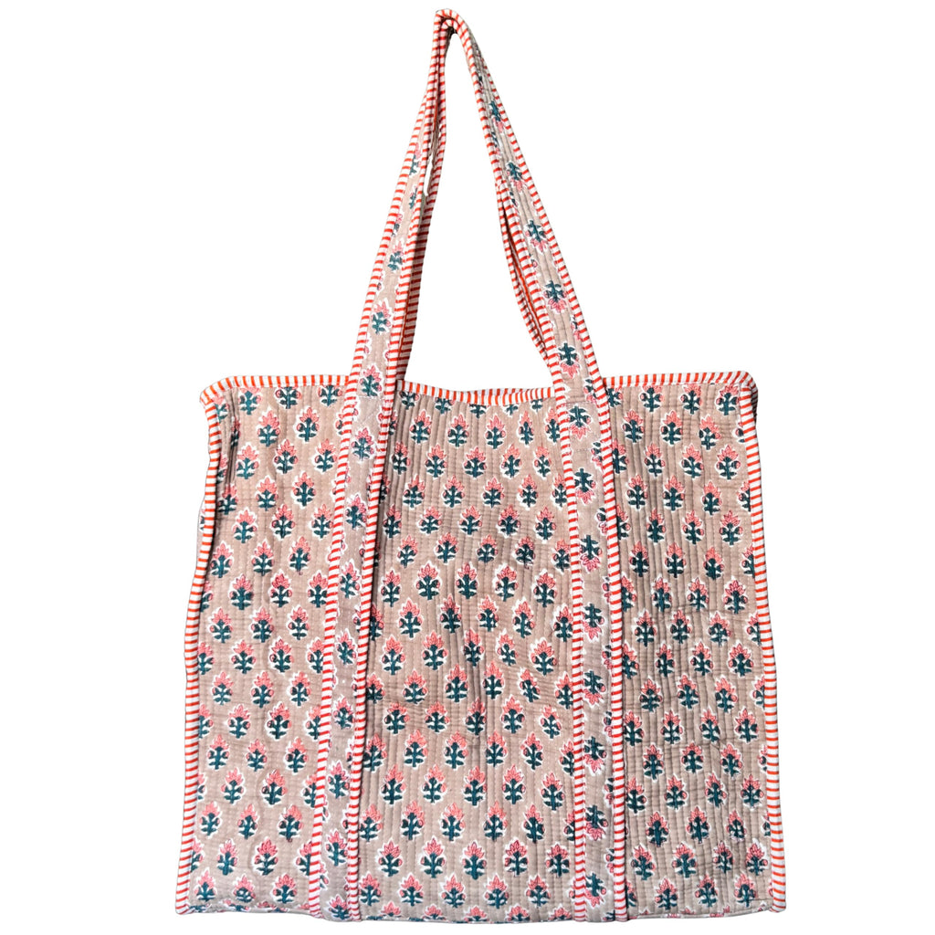 Floral Quilted Cotton Tote Bag