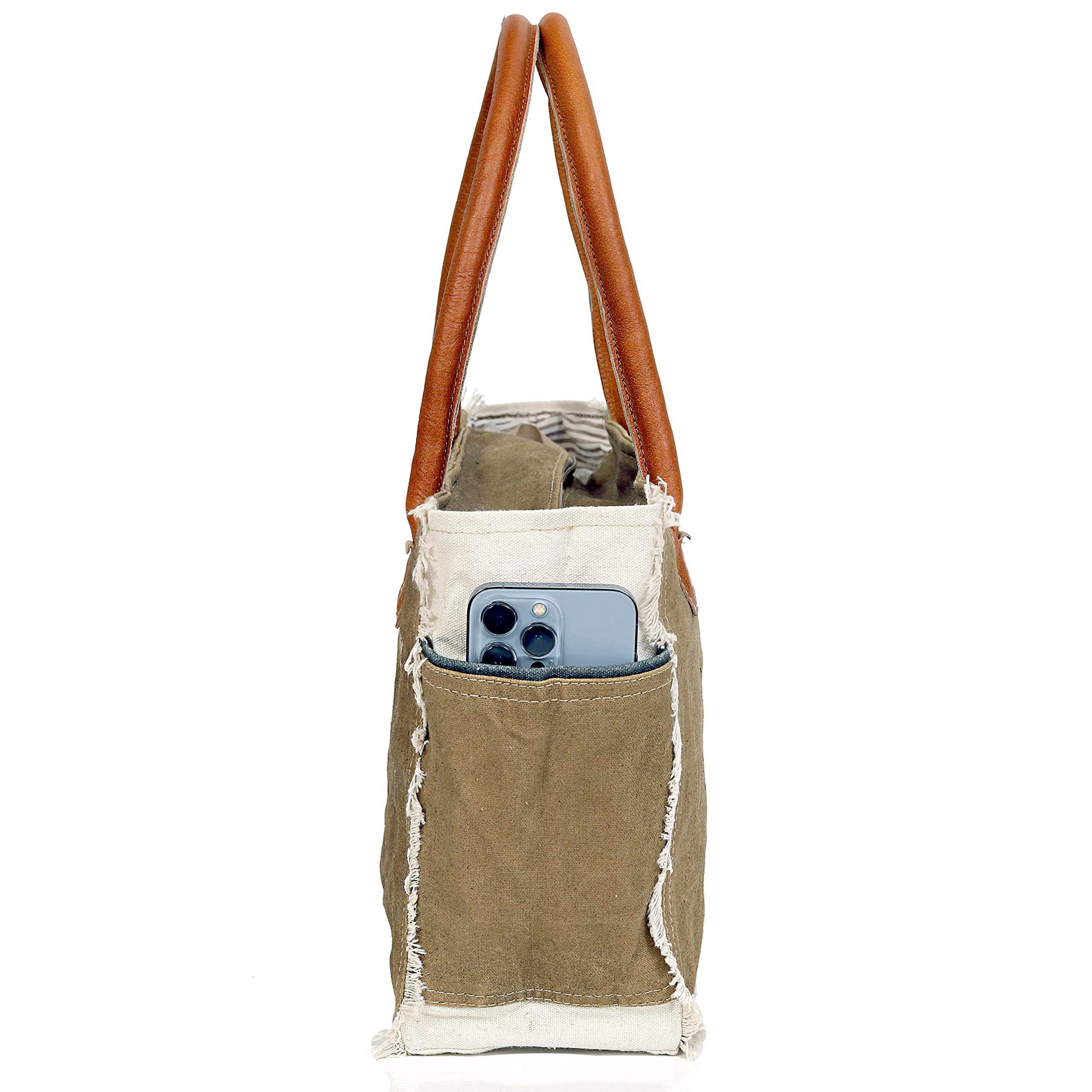 Canvas Tote Bag with Leather Handles