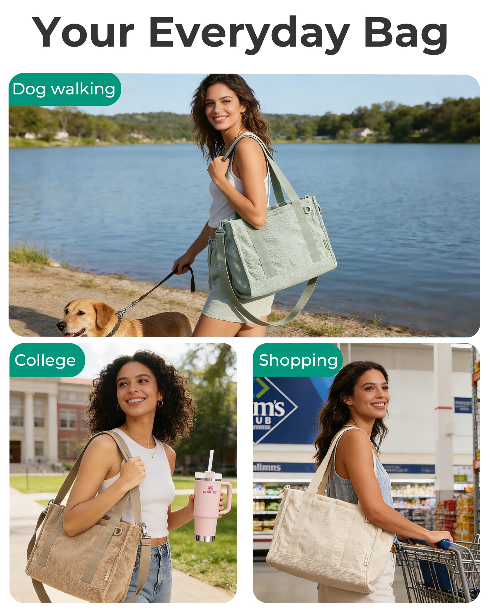 Corduroy Work Tote Bag with Tumbler Holder
