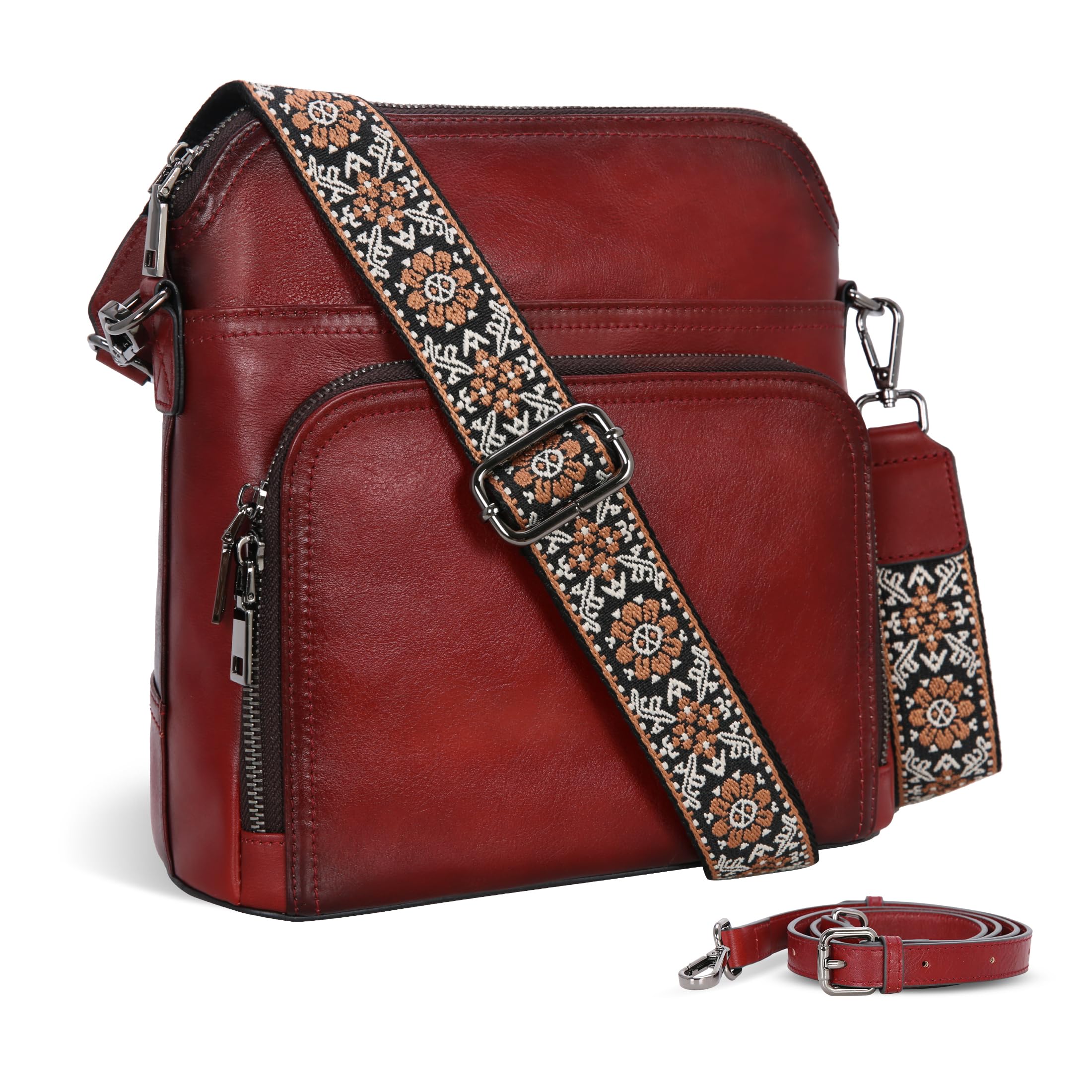Leather Multi Pocket Crossbody Bag