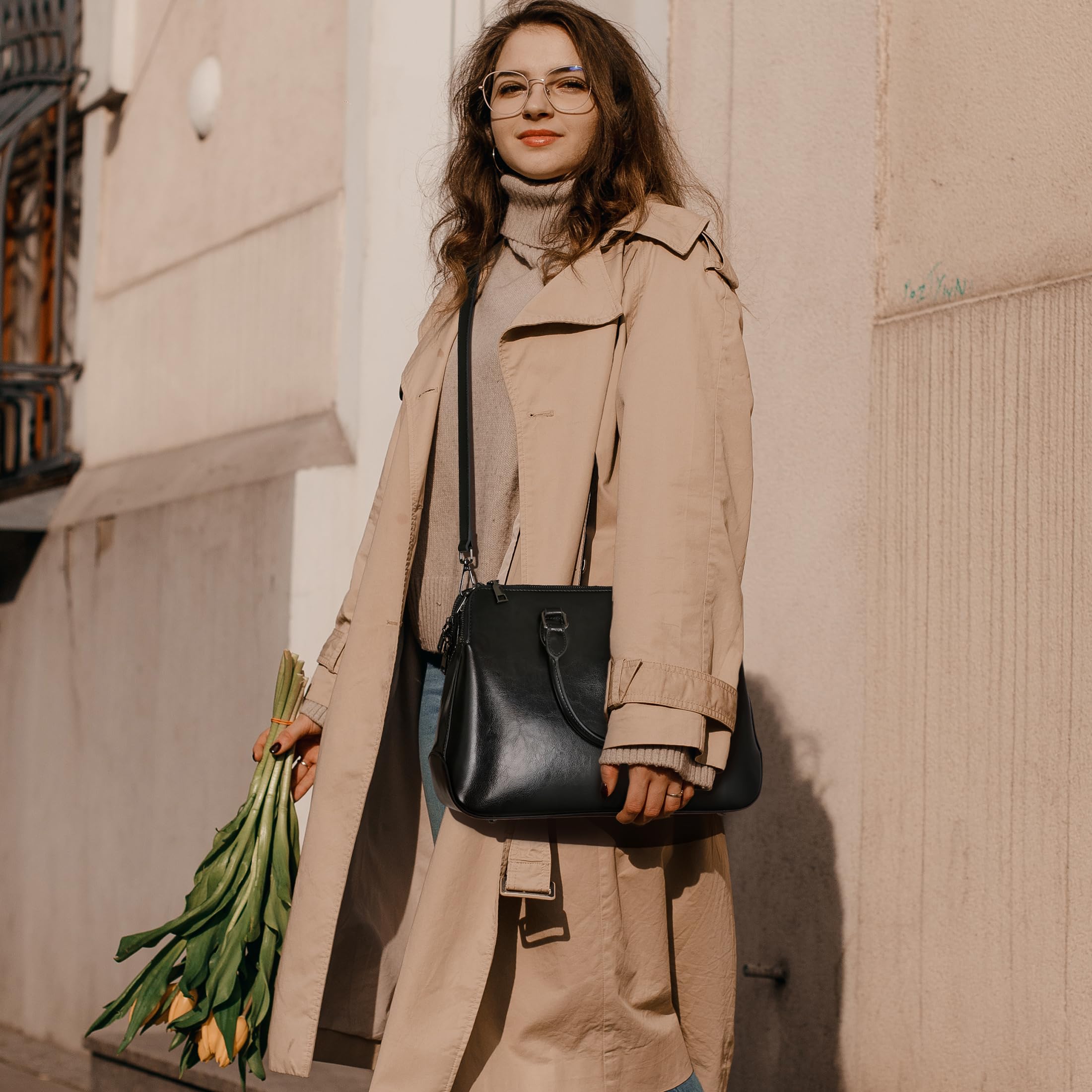 Genuine Leather Tote Crossbody Bag