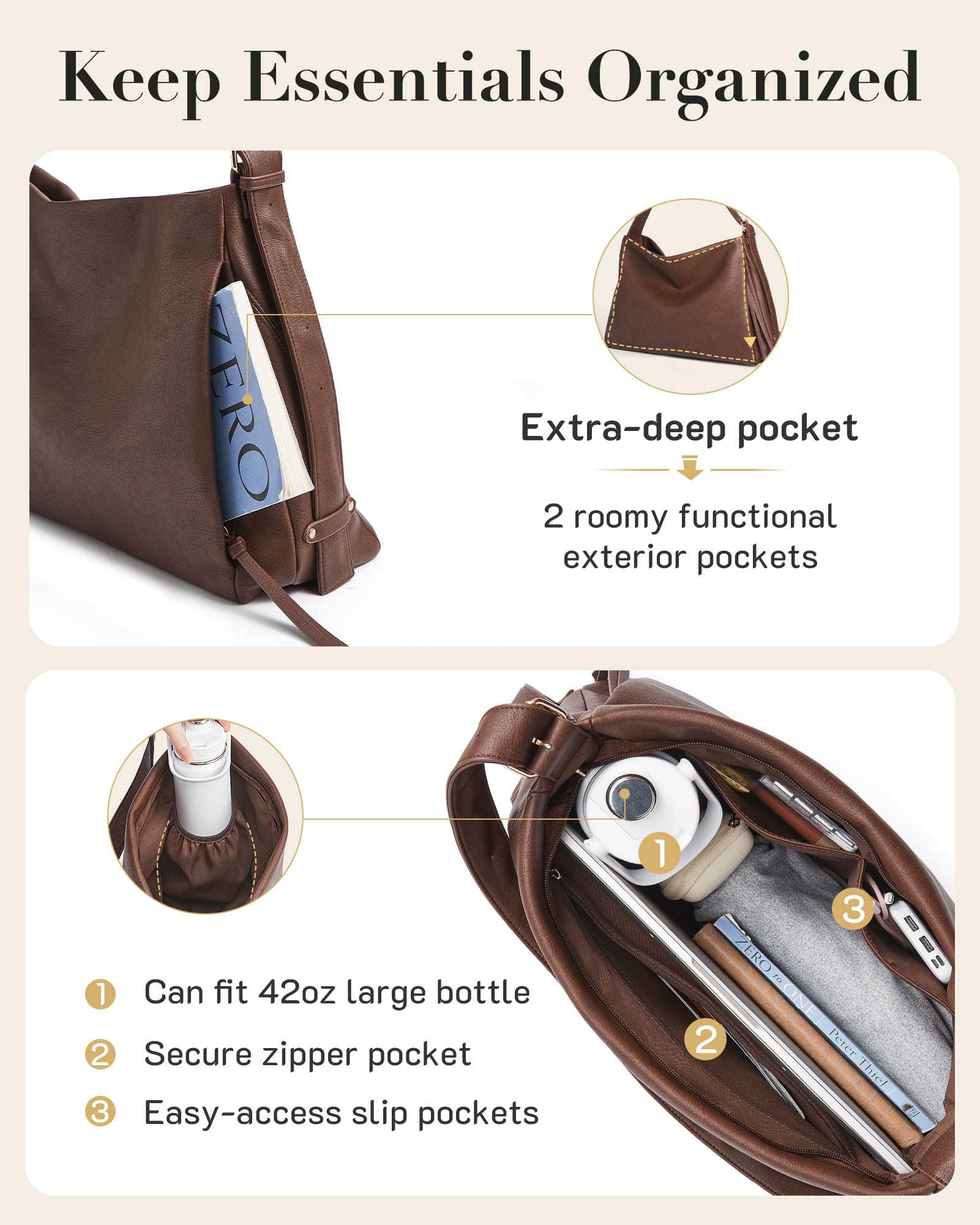Large Vegan Leather Hobo Bag