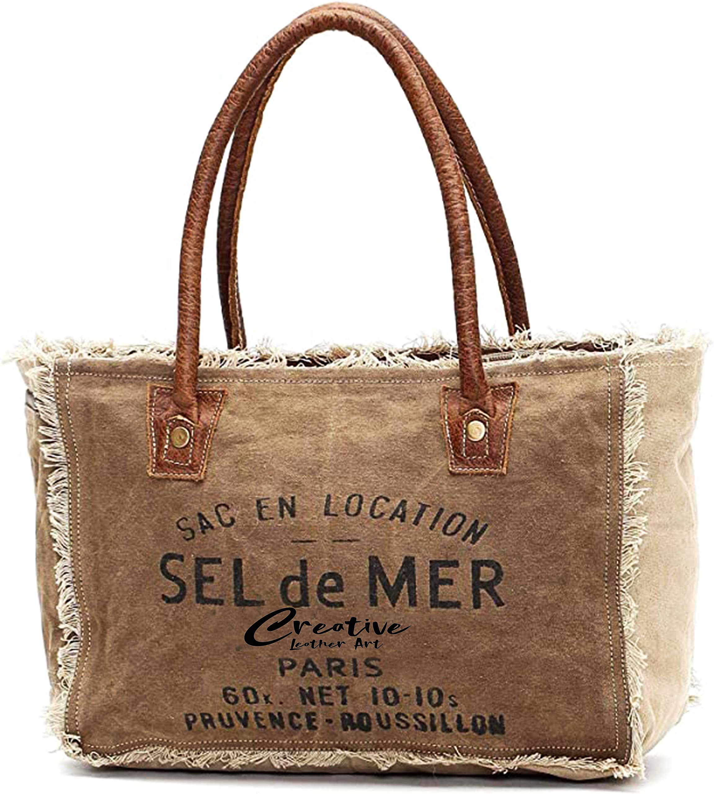 Canvas Tote Bag with Leather Handles