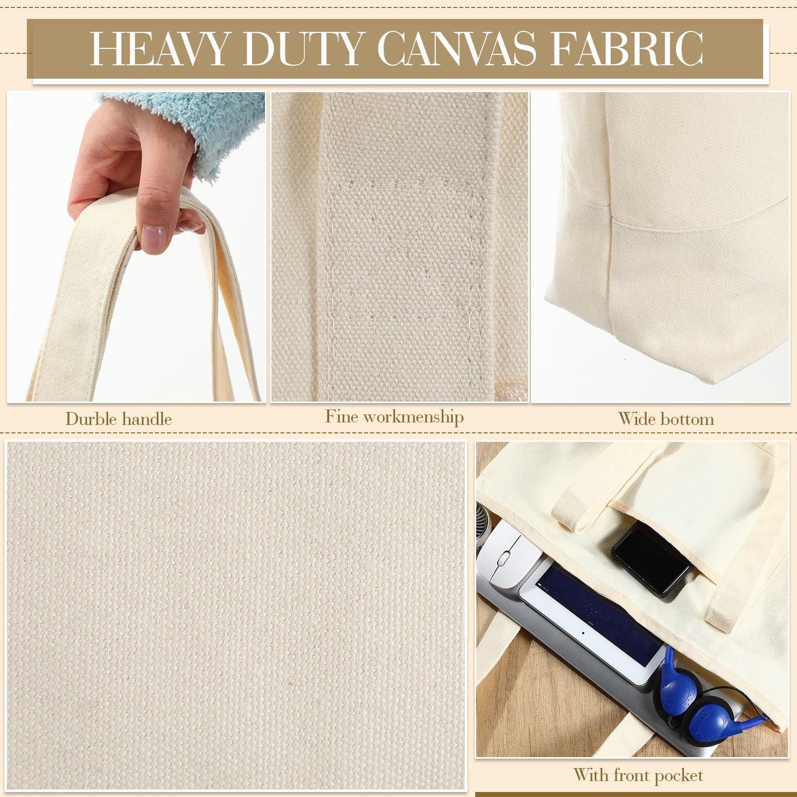 Canvas Tote Bag with Outer Pocket