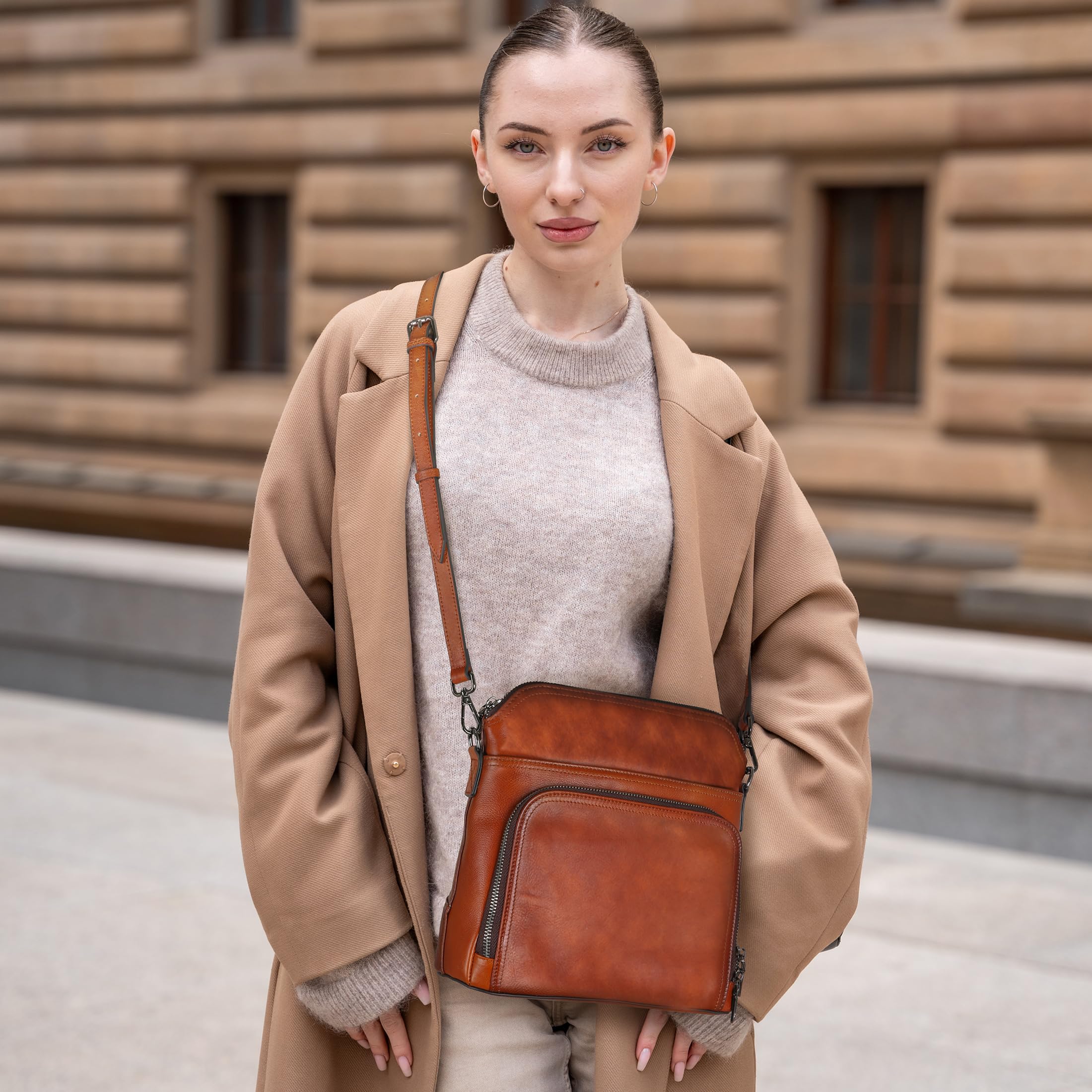Leather Multi Pocket Crossbody Bag