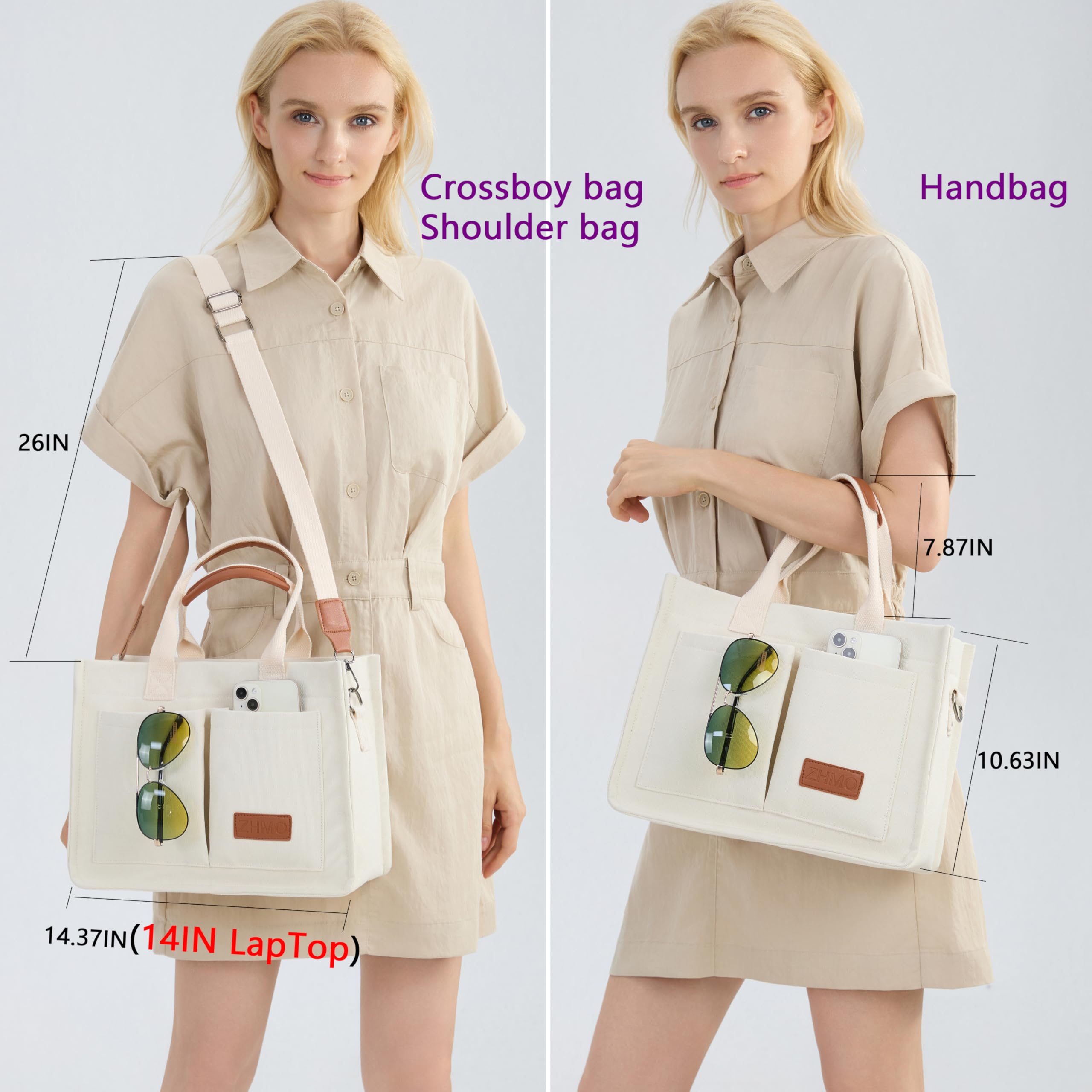 Canvas Tote Work Bag Large Crossbody Handbag