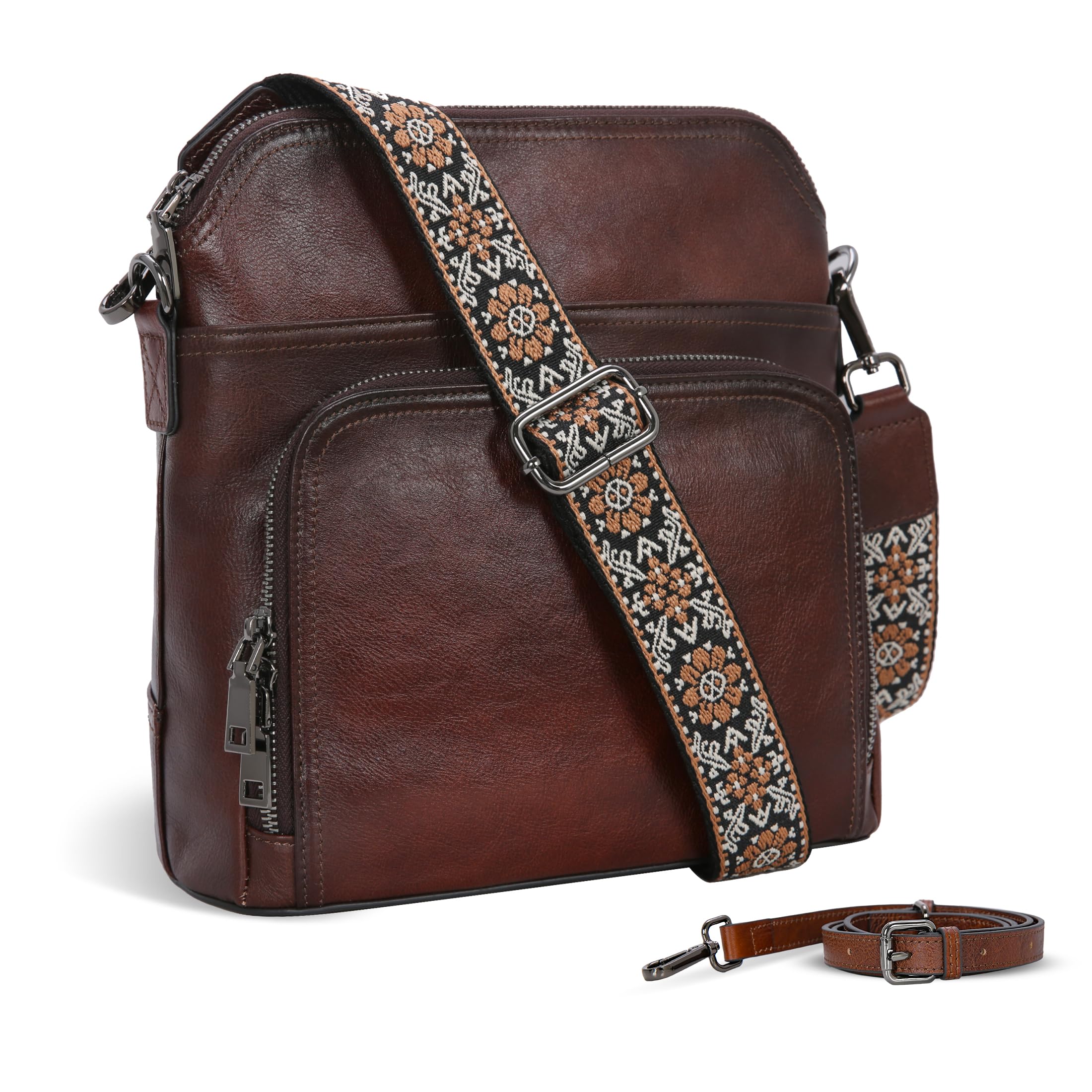 Leather Multi Pocket Crossbody Bag