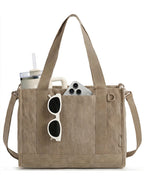 Corduroy Work Tote Bag with Tumbler Holder