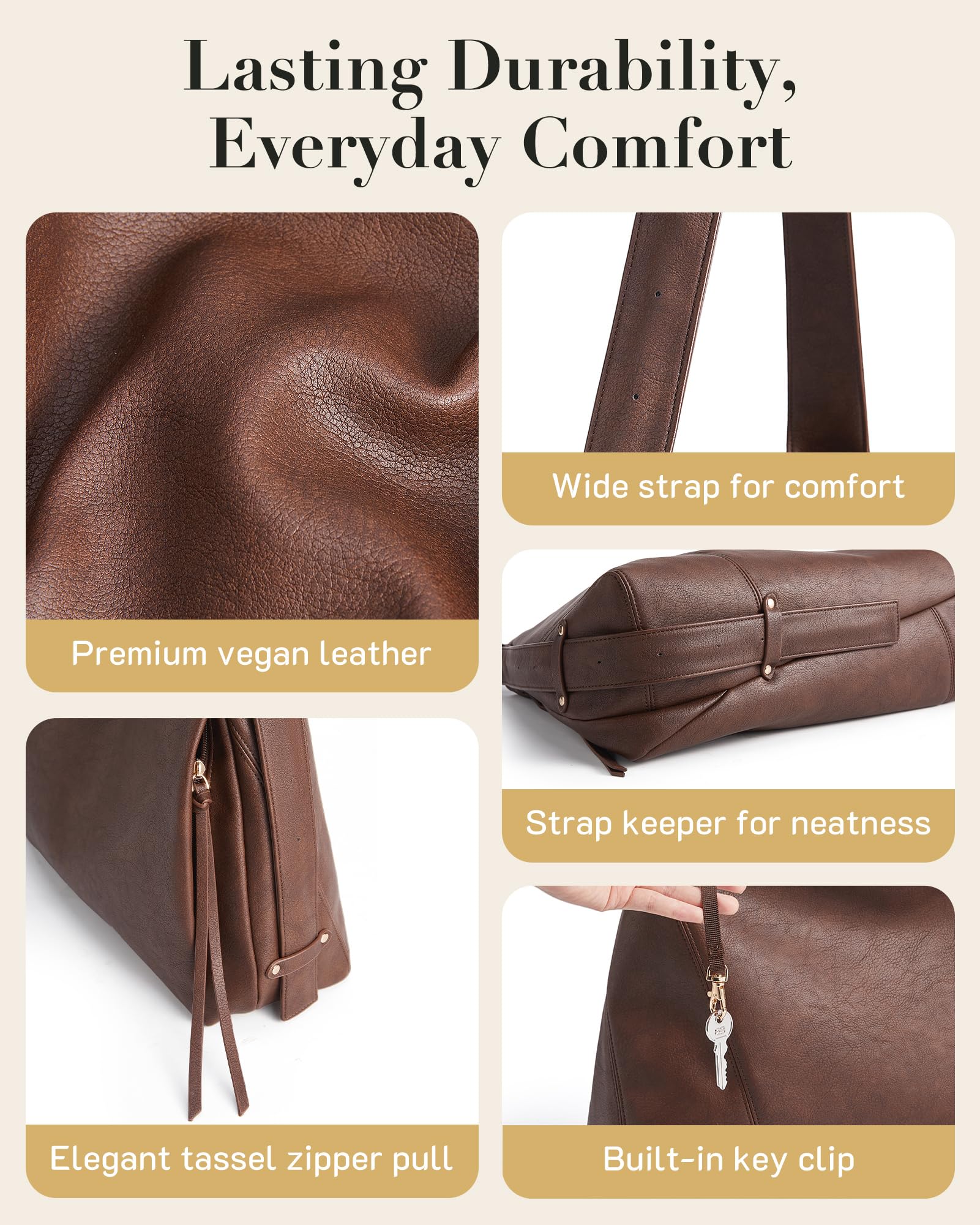 Large Vegan Leather Hobo Bag