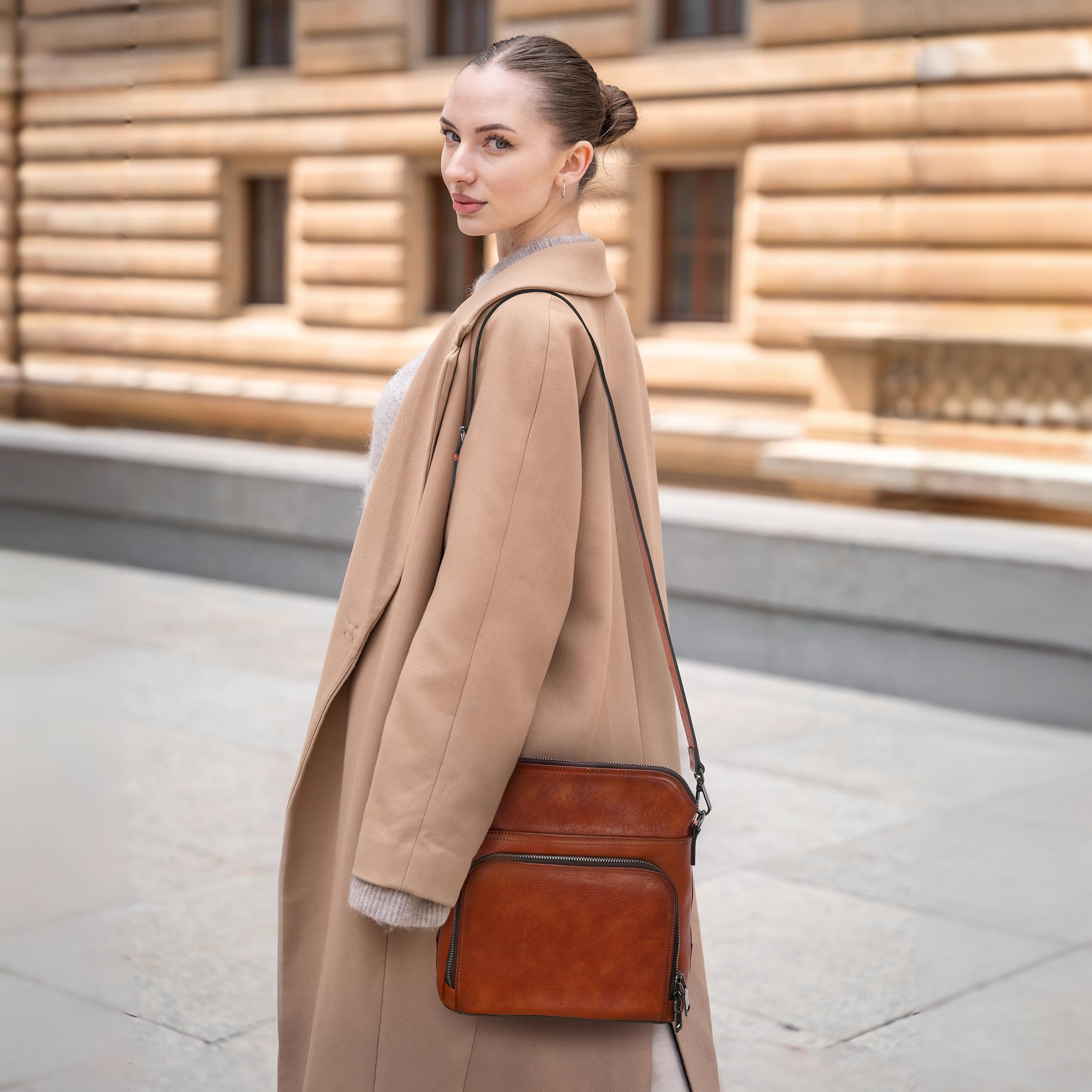 Leather Multi Pocket Crossbody Bag